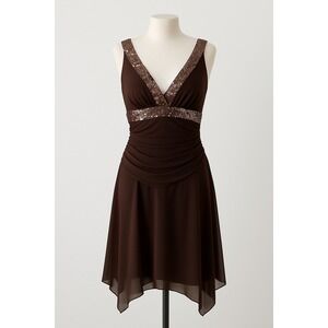 Y2K Fashion Bug‎ Womens Dress Size 6 Brown Sequin Asymmetrical Witchy Whimsigoth